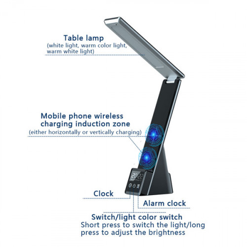 6 in 1 Table Lamps Wireless charger with LED Alarm Clock