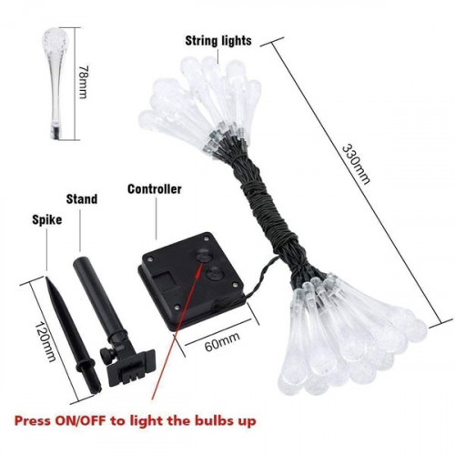  Solar String Lights Waterdrop Fairy Lights 20 LED