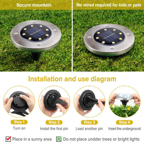 Waterproof Solar Powered Garden LED Disk Lights ( Pack Of 4 )