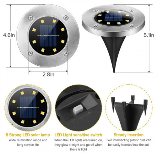 Waterproof Solar Powered Garden LED Disk Lights ( Pack Of 4 )