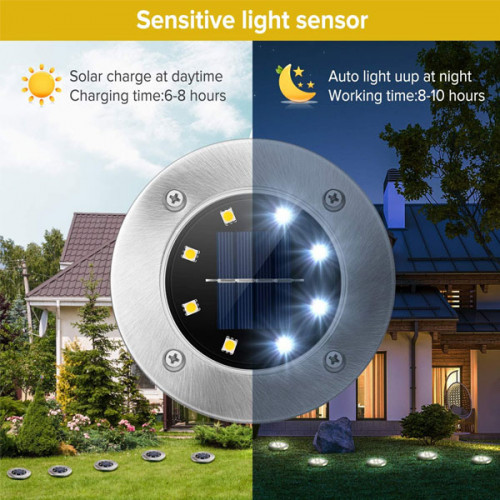 Waterproof Solar Powered Garden LED Disk Lights ( Pack Of 4 )