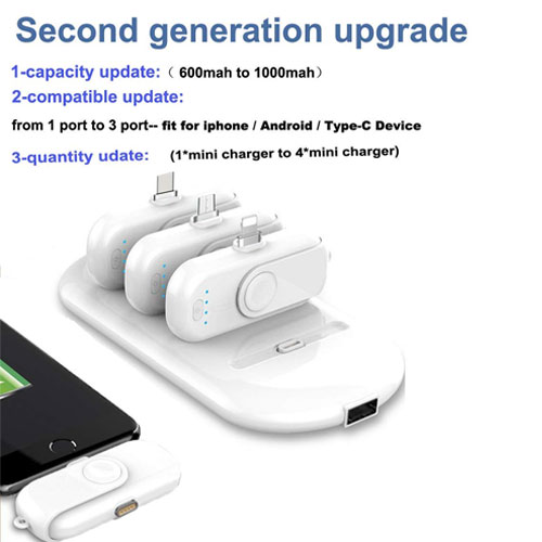 Portable Magnetic Charger Power Bank 4 charging packs (Each 1000mAh) Fit for iPhone, Android and type-C phones - White