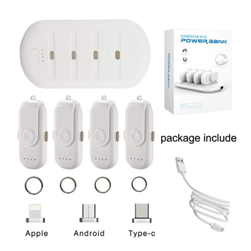 Portable Magnetic Charger Power Bank 4 charging packs (Each 1000mAh) Fit for iPhone, Android and type-C phones - White