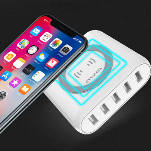 Awei CW1 Wireless Charger with 5 USB Charger - White