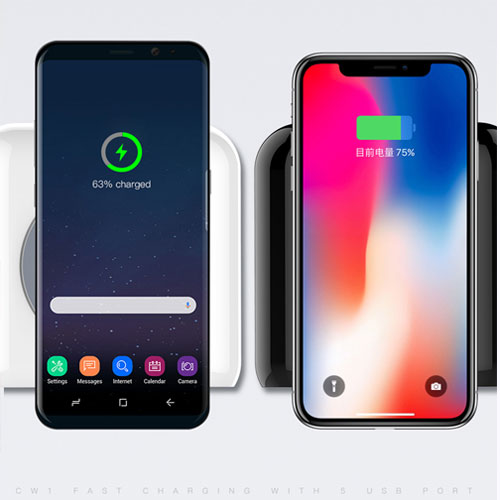 Awei CW1 Wireless Charger with 5 USB Charger - White