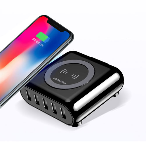 Awei CW1 Wireless Charger with 5 USB Charger - White