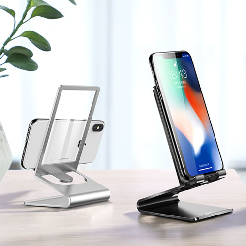 Baseus Stylish Glass + Aluminum Alloy Stand For All Smart Phones - Silver