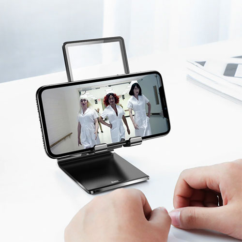 Baseus Stylish Glass + Aluminum Alloy Stand For All Smart Phones - Silver