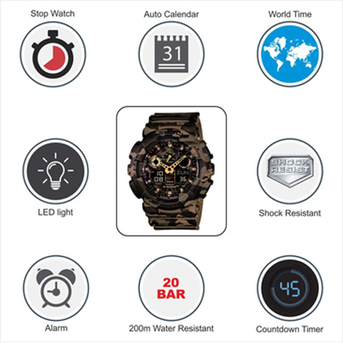 Casio G-Shock Analog-Digital Green Dial Men's Watch-GA-100CM-5ADR