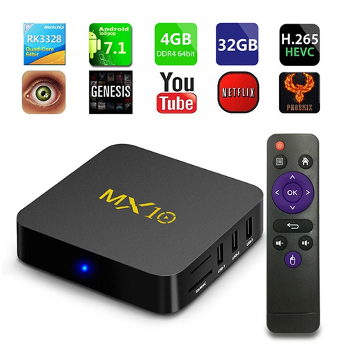 MX10 RK3328  Quad-core ARM Cortex-A53 CPU Android 7.1 Smart TV Box  4 GB RAM and 32 GB HDD