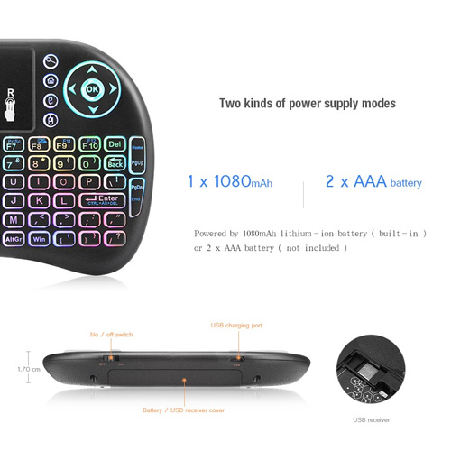 Wireless Mini Gaming Keyboard with Fly Air Mouse for Android TV Box Laptop Tablet PC Mobiles English