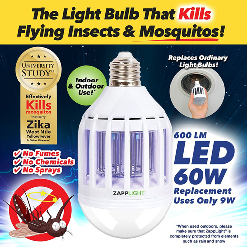 ZappLight LED 60W Bug Zapper Bulb Kills Insect and Mosquito On Contact