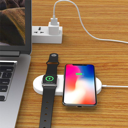2 in 1 Qi Wireless Charging Pad, Fast Charger Compatible with Apple Watch and iPhone 11 Pro Max