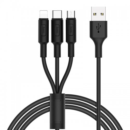 Hoco X25 USB to Lightning , Micro-USB  and Type-C Cable - Black