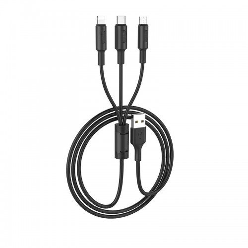 Hoco X25 USB to Lightning , Micro-USB  and Type-C Cable - Black