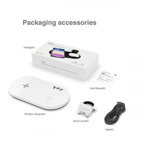 3 in 1 Wireless Charging Station for Apple iPhone , Apple Watch , AirPods Pro - White