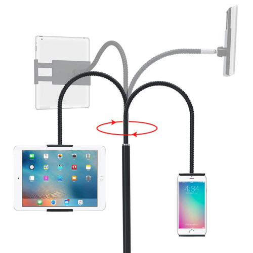 Aluminum Long Arm 2 In 1 Mobile , iPads and Tablet Floor Stand For 5" to 11"