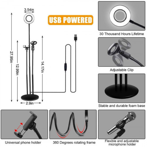 Professional Selfie Ring Light with Mobile and Mic Holder