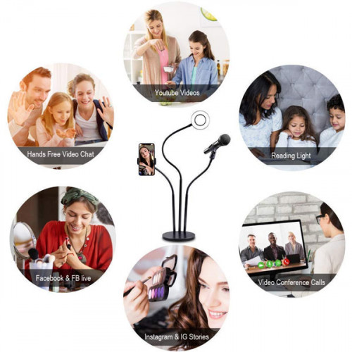 Professional Selfie Ring Light with Mobile and Mic Holder
