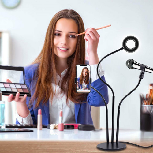 Professional Selfie Ring Light with Mobile and Mic Holder