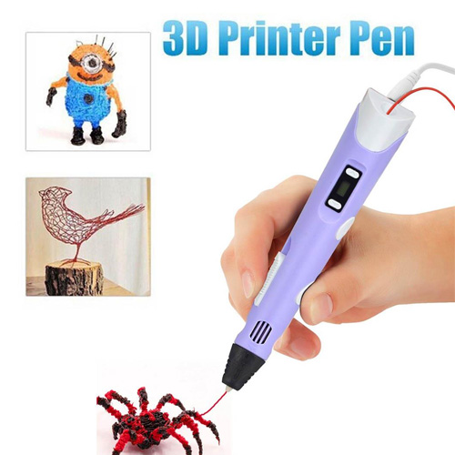 3D Drawing Pen for 3D Drawing with LCD Display - Purple - with Free 5 Colors Filaments