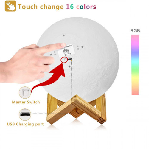 Moon Lamp 16 Colors RGB Led Moon Light with Stand and Remote