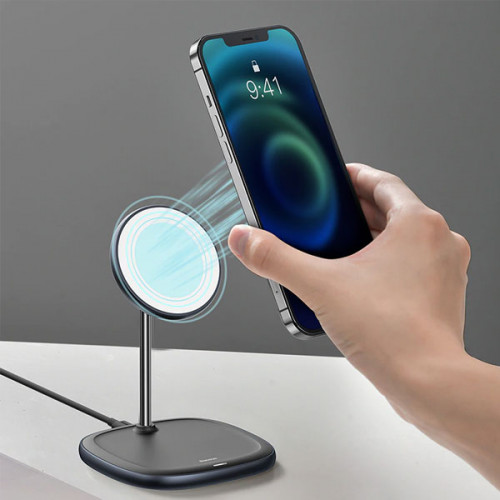 Baseus Swan Magnetic Desktop Bracket Wireless Charger For iPhone 12 Series - Black