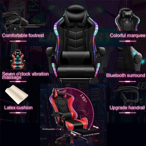 Special Design Gaming Chair with Bluetooth Speaker , RGB LED Light and Massager