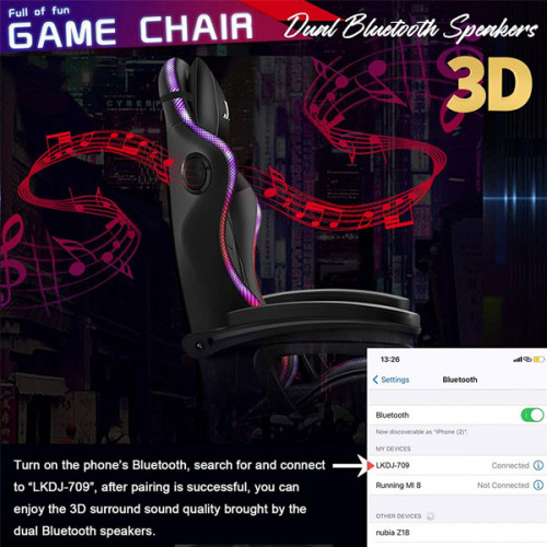 Special Design Gaming Chair with Bluetooth Speaker , RGB LED Light and Massager