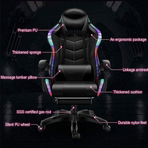 Special Design Gaming Chair with Bluetooth Speaker , RGB LED Light and Massager