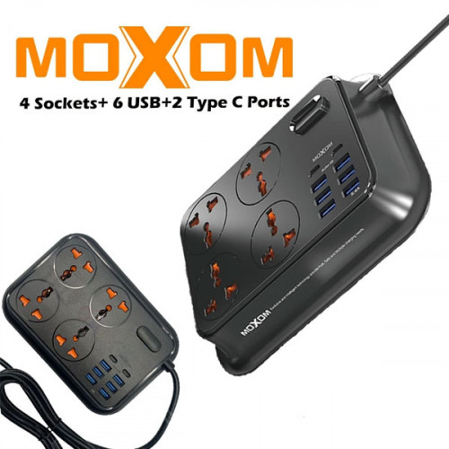  MOXOM Power Socket 6 USB Ports 2 Type C PD Charger Extension ( 2 Meters Cord )