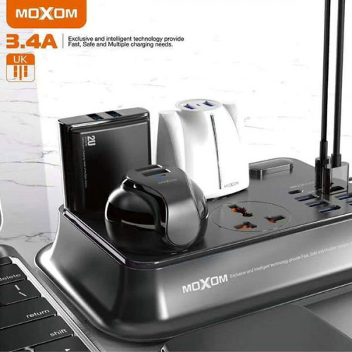   MOXOM Power Socket 6 USB Ports 2 Type C PD Charger Extension ( 2 Meters Cord )