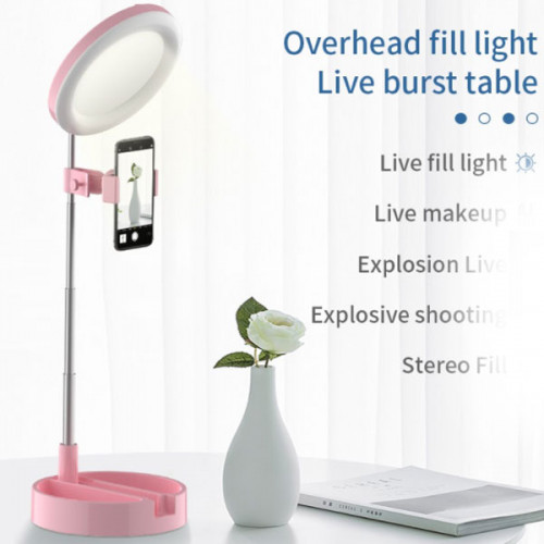 Foldable LED Selfie Ring Light 6 Inch with Mirror and Phone Holder 58cm for Live Stream Makeup YouTube