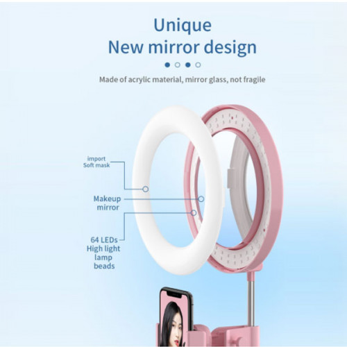 Foldable LED Selfie Ring Light 6 Inch with Mirror and Phone Holder 58cm for Live Stream Makeup YouTube