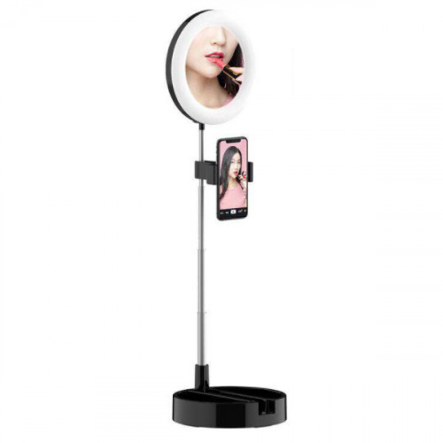 Foldable LED Selfie Ring Light 6 Inch with Mirror and Phone Holder 58cm for Live Stream Makeup YouTube