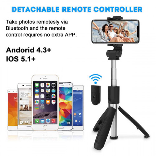 Selfie Stick Tripod, Extendable Bluetooth Selfie Stick with Detachable Wireless Remote