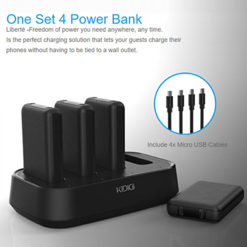 KiDiGi 4 x 10000 mAh Power Bank Station with Build in Cable For Lightning and Type-C Devices