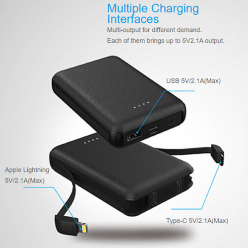 KiDiGi 4 x 10000 mAh Power Bank Station with Build in Cable For Lightning and Type-C Devices