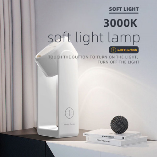 Multifunctional LED Smart Touch Desk Lamp Wireless Charger Makeup Mirror 360° Rotation 3-Level Brightness For Home Office