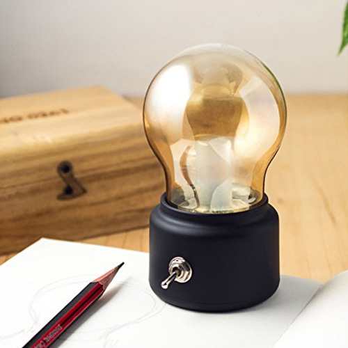 USB Rechargeable Creative Retro Bulb Night Light - Black
