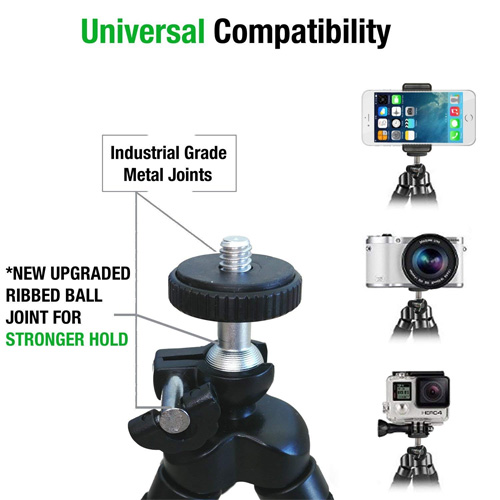 Flexible Mini Tripod For All Smart Phones & Cameras - Black