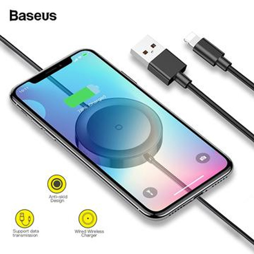Baseus Cable with Wireless Charger For iPhone XS , iPhone XS Max , iPhone X  - White