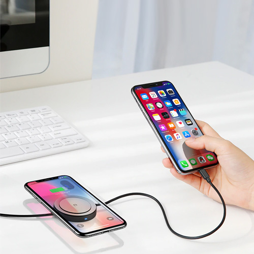Baseus Cable with Wireless Charger For iPhone XS , iPhone XS Max , iPhone X  - White