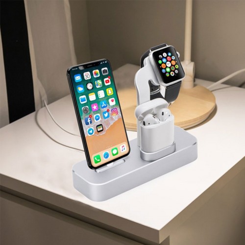 COTEetCI 3 in 1 Aluminum Charging Dock For Apple Airpods , iWatch and iPhones - Gray