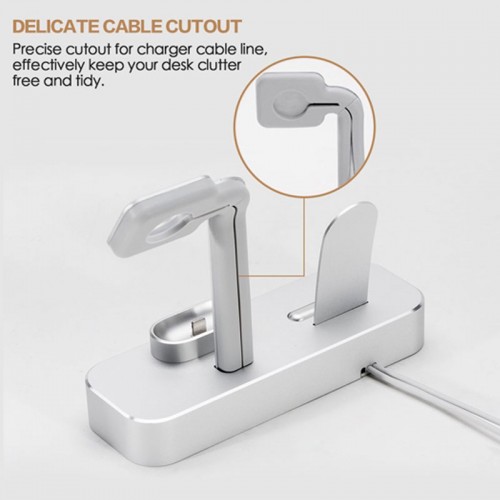 COTEetCI 3 in 1 Aluminum Charging Dock For Apple Airpods , iWatch and iPhones - Gray