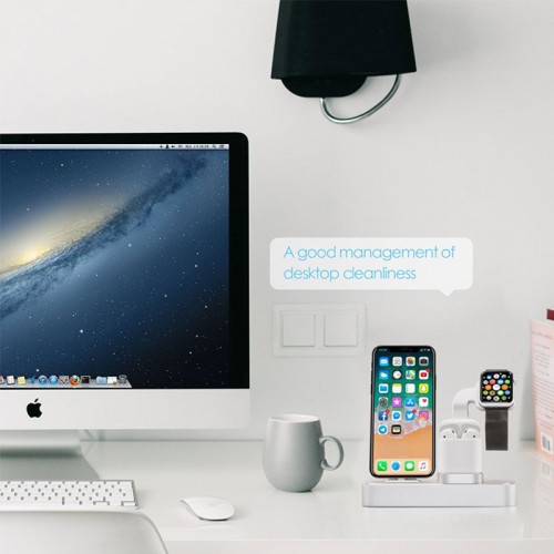 COTEetCI 3 in 1 Aluminum Charging Dock For Apple Airpods , iWatch and iPhones - Gray