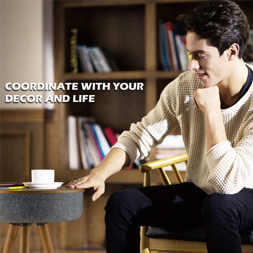 Wooden Modern Home Studio Smart Table with Built in 360° Bluetooth Speaker and Wireless Charger