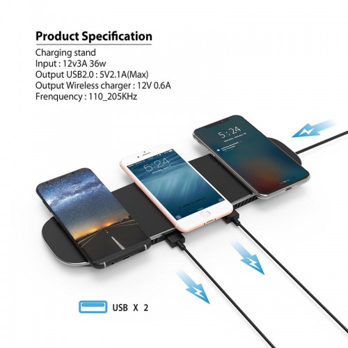 3 in 1 Qi WIreless Charging Pad For iPhone X , iPhone 8 , S8 , Note 8 - White