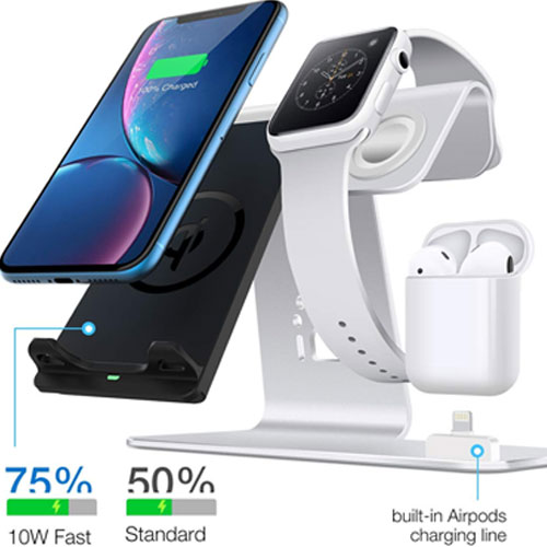 3 in 1 Aluminum Wireless Charger For iPhone , Airpods and Apple Watch