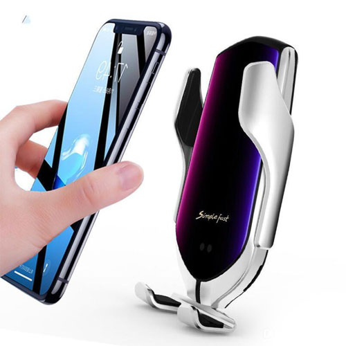 R1 Automatic Clamping 10W Wireless  Car Charger - Silver